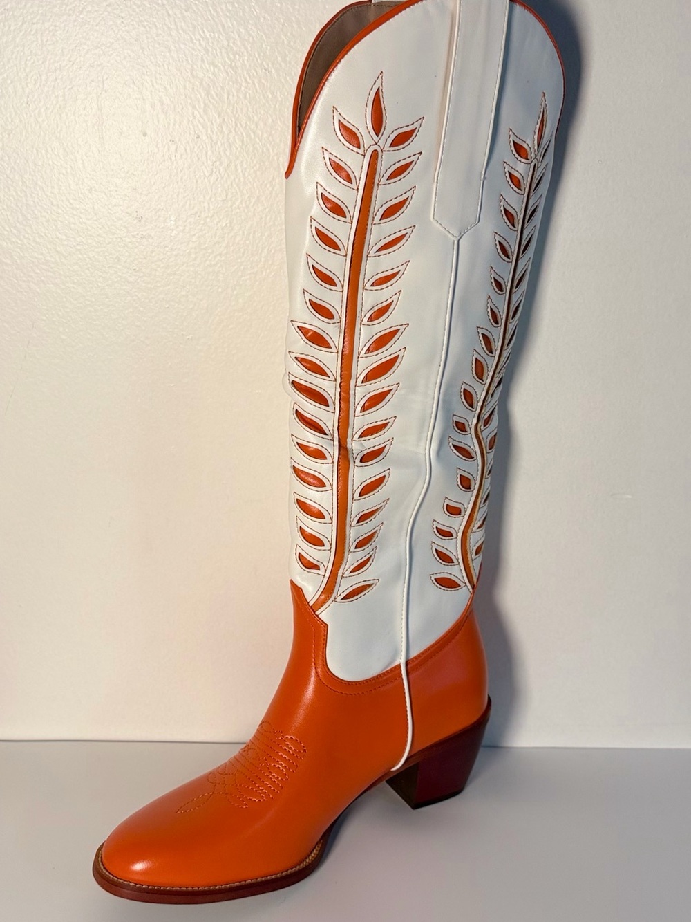 Amazon White and Orange Over-the-Knee Western Boots